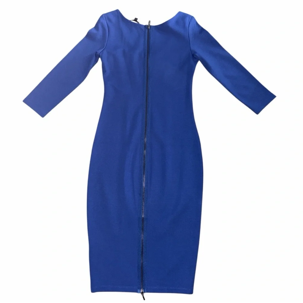 Felicity & Coco Royal Blue 3/4 Sleeves V-Neck Back-zip Midi Dress